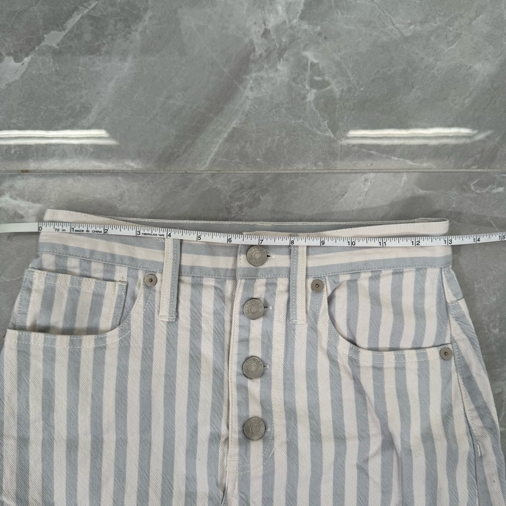 Women’s Madewell Stretch A-Line Mini Skirt Pompano Stripe Button Front Size 24 - Picture 14 of 16